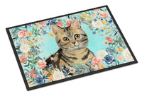 American Shorthair Brown Tabby Spring Flowers Indoor or Outdoor Mat 18x27 CK3387MAT