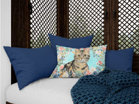 American Shorthair Brown Tabby Spring Flowers Canvas Fabric Decorative Pillow CK3387PW1216