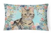 American Shorthair Brown Tabby Spring Flowers Canvas Fabric Decorative Pillow CK3387PW1216