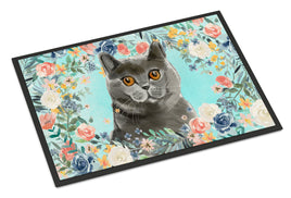 British Shorthair Spring Flowers Indoor or Outdoor Mat 18x27 CK3392MAT