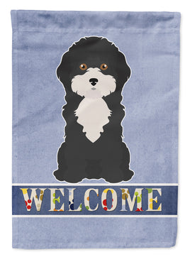 Black and White Cyprus Poodle Welcome Flag Canvas House Size CK3689CHF