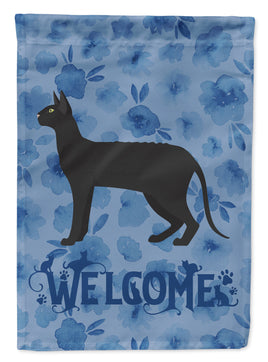 Black Cornish Rex Cat Welcome Flag Canvas House Size CK4863CHF