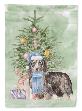 Christmas Dachshund Longhair Black Tan Flag Garden Size