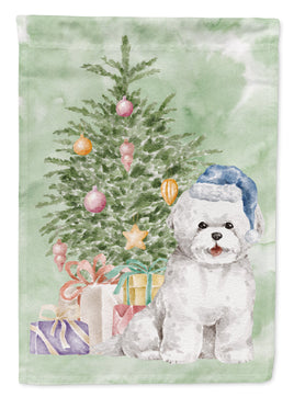 Christmas Bichon Frise Blue Hat Flag Garden Size