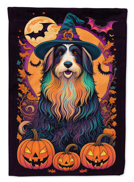 Bearded Collie Witchy Halloween House Flag