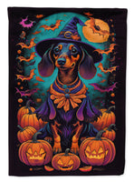 Black and Tan Dachshund Witchy Halloween Garden Flag