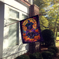 Black Pug Witchy Halloween House Flag