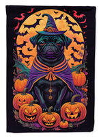 Black Pug Witchy Halloween House Flag