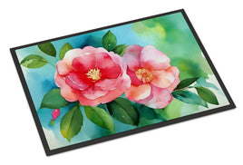 Alabama Camellia in Watercolor Indoor or Outdoor Mat 24x36