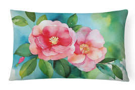 Alabama Camellia in Watercolor Fabric Decorative Pillow