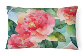 Alabama Camellia in Watercolor Fabric Decorative Pillow