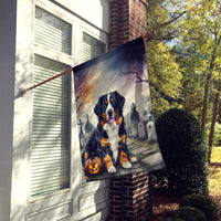 Bernese Mountain Dog Spooky Halloween House Flag