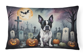 Boston Terrier Spooky Halloween Fabric Decorative Pillow