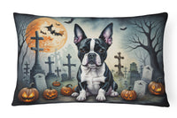 Boston Terrier Spooky Halloween Fabric Decorative Pillow