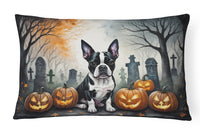 Boston Terrier Spooky Halloween Fabric Decorative Pillow