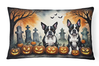 Boston Terrier Spooky Halloween Fabric Decorative Pillow