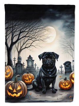 Black Pug Spooky Halloween House Flag