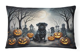 Black Pug Spooky Halloween Fabric Decorative Pillow