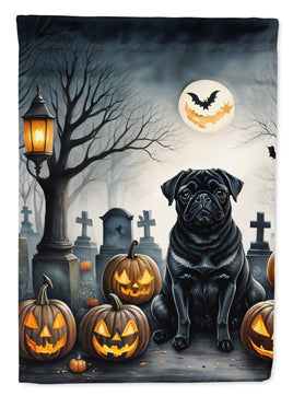 Black Pug Spooky Halloween House Flag