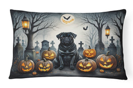 Black Pug Spooky Halloween Fabric Decorative Pillow