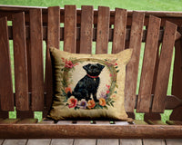 Affenpinscher and Flowers Fabric Decorative Pillow