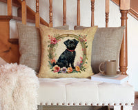 Affenpinscher and Flowers Fabric Decorative Pillow