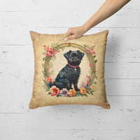 Affenpinscher and Flowers Fabric Decorative Pillow