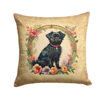 Affenpinscher and Flowers Fabric Decorative Pillow