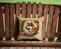 Akita and Flowers Fabric Decorative Pillow