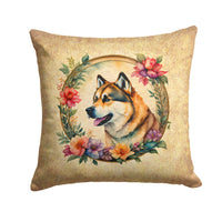 Akita and Flowers Fabric Decorative Pillow