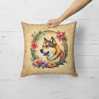 Akita and Flowers Fabric Decorative Pillow