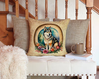 Alaskan Malamute and Flowers Fabric Decorative Pillow