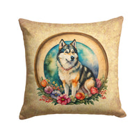 Alaskan Malamute and Flowers Fabric Decorative Pillow