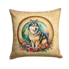 Alaskan Malamute and Flowers Fabric Decorative Pillow