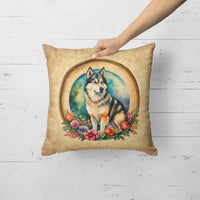 Alaskan Malamute and Flowers Fabric Decorative Pillow