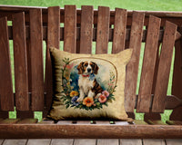 Welsh Springer Spaniel and Flowers Fabric Decorative Pillow