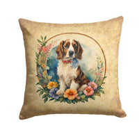 Welsh Springer Spaniel and Flowers Fabric Decorative Pillow