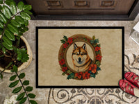 Akita Christmas Flowers Doormat