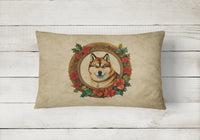 Akita Christmas Flowers Throw Pillow