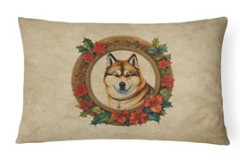 Akita Christmas Flowers Throw Pillow