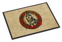 Alaskan Malamute Christmas Flowers Doormat