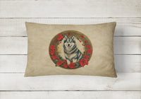 Alaskan Malamute Christmas Flowers Throw Pillow