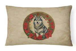 Alaskan Malamute Christmas Flowers Throw Pillow