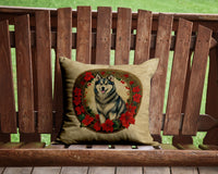 Alaskan Malamute Christmas Flowers Throw Pillow