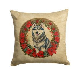 Alaskan Malamute Christmas Flowers Throw Pillow