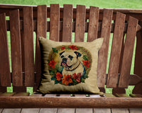 American Bulldog Christmas Flowers Throw Pillow