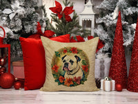 American Bulldog Christmas Flowers Throw Pillow