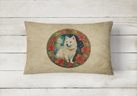 American Eskimo Christmas Flowers Throw Pillow