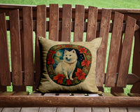 American Eskimo Christmas Flowers Throw Pillow