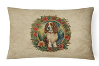 Welsh Springer Spaniel Christmas Flowers Throw Pillow